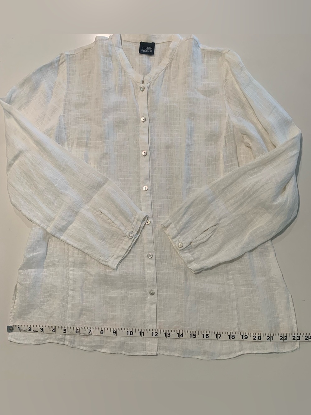 Eileen Fisher White Organic Handkerchief Linen Mandarin Collar Shirt, Fits Small - Picture 10 of 11